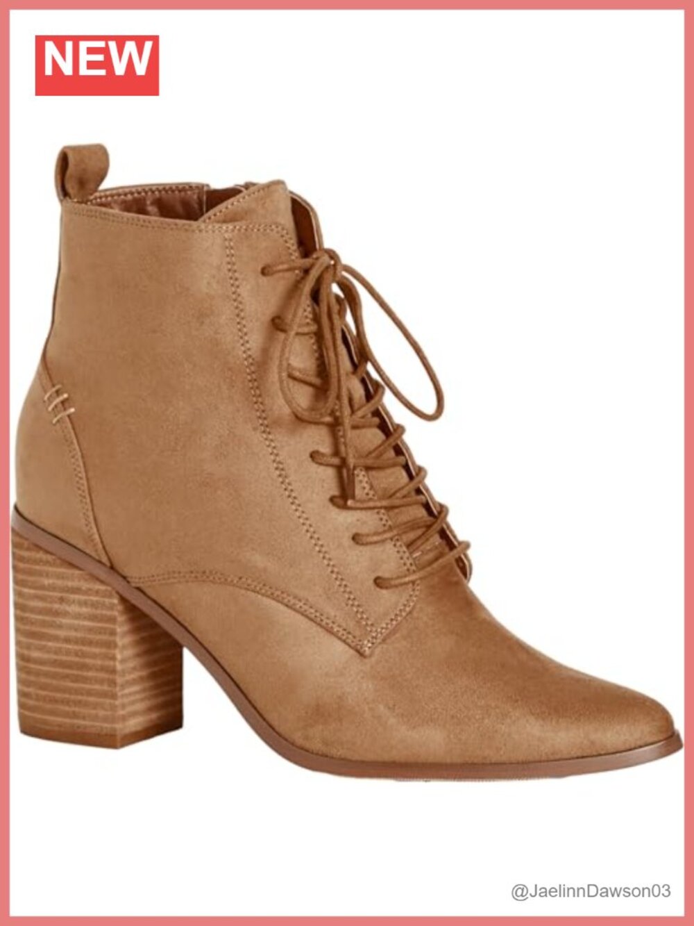 Wide Fit Pointed Toe Faux Suede Ankle Boot Lace-Up Block Heel